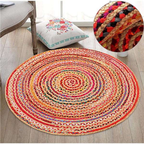 NEW CHINDI JUTE ROUND 6' MULTICOLOUR RUG