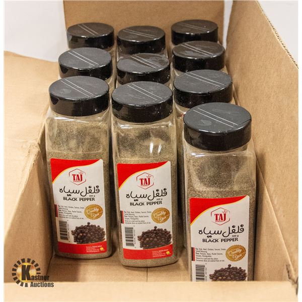 NEW 10 PACK OF TAJ FOODS 500G BOTTLES BLACK PEPPER