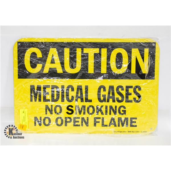 NEW METAL CAUTION MEDICAL GASES SIGN
