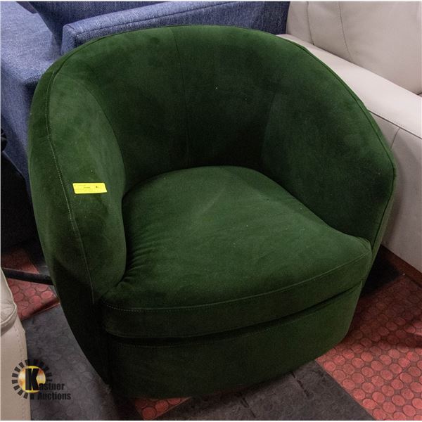 SHOWHOME GREEN SUEDE MATERIAL SWIVELING ARM CHAIR
