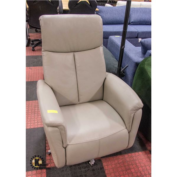 SHOWHOME COOL GRAY LEATHER SWIVELING ARM
