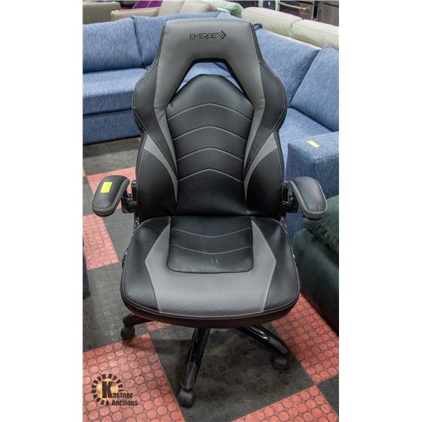 BLACK AND GREY EMERGE GAMING CHAIR