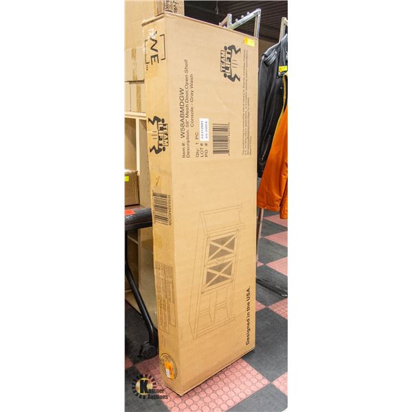 58" MESH DOOR OPEN SHELF CONSOL - GREY WASH