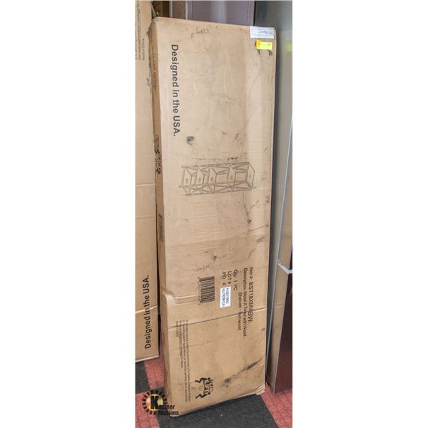 NEW METAL X TOWER WITH WOOD SHELVES BARN WOOD TONE