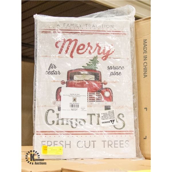 BRAND NEW MERRY CHRISTMAS RED TRUCK WALL PLAQUE