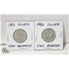 Image 1 : 2 1956 SILVER CANADIAN QUARTERS