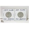 Image 1 : 2 1957 SILVER CANADIAN QUARTERS