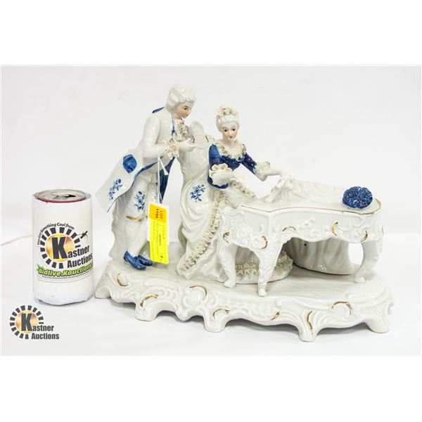 VINTAGE VICTORIAN COUPLE FIGURINE WOMAN PLAYING-