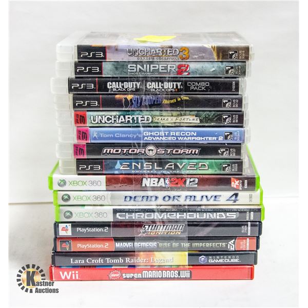 ASSORTMENT OF 15 GAMES PS3, WII, PLAYSTATION 2,