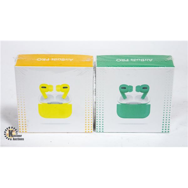 2 NEW PAIRS OF AIRBUDS PRO 1 YELLOW 1 GREEN