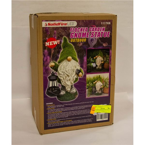FLOCKED GARDEN GNOME WITH SOLAR LIGHT 13X8X5"