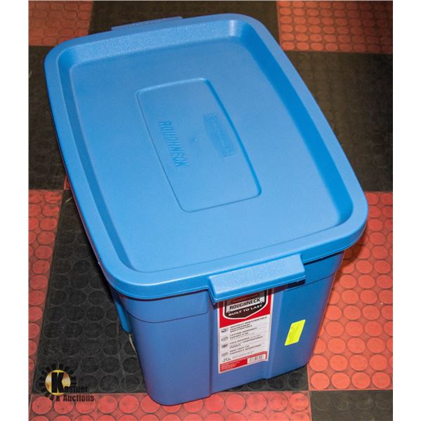 NEW RUBBERMAID 68 LITRE ROUGHNECK TOTE WITH LID