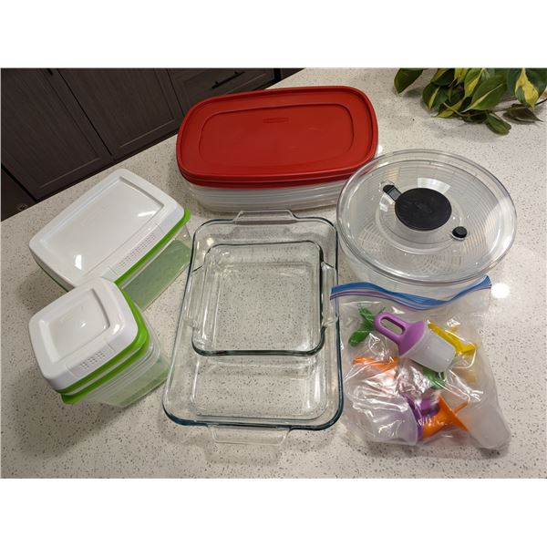 GLASS COOKWARE, ASSORTED LRG RUBERMAID,