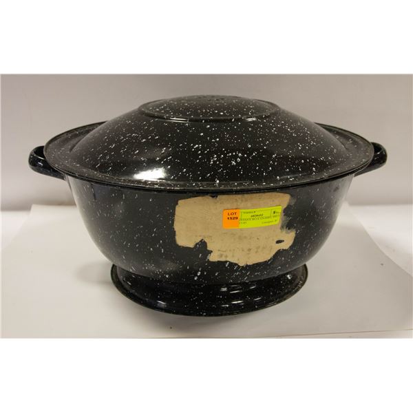 LRG ANTIQUE BLUE ENAMEL BREAD PAN W/LID