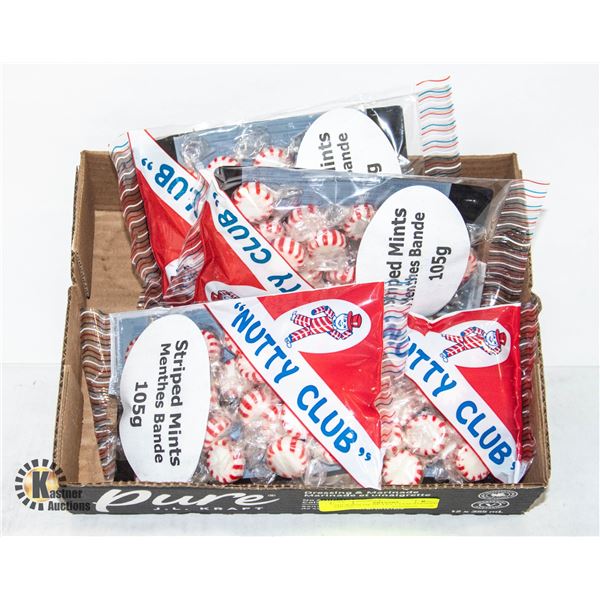 SIX BAGS OF NUTTY CLUB STRIPED MINTS