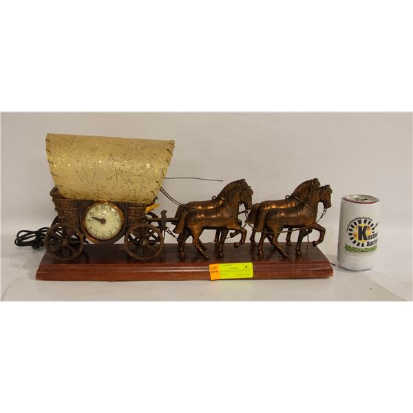 4 HORSE WAGON CLOCK AND WHIP WORKING
