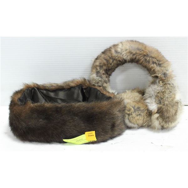 RABBIT FUR EAR MUFFS & FAUX FUR NECK