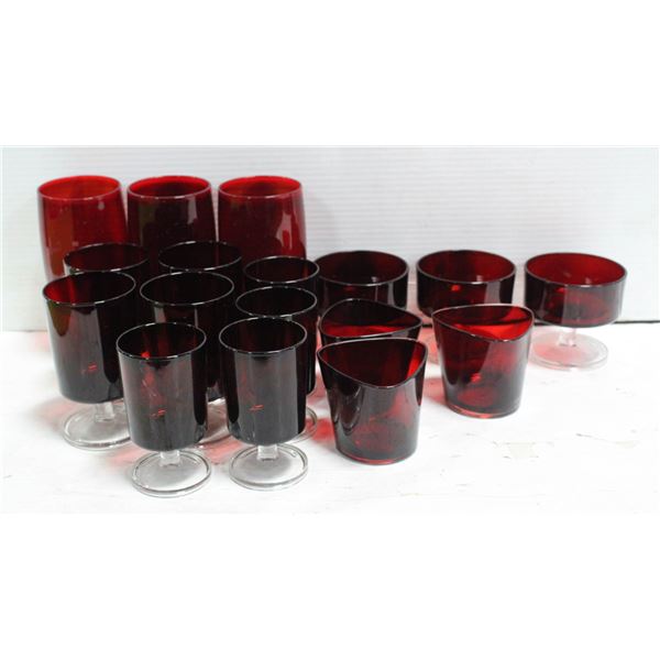 ESTATE VINTAGE RUBY GLASS DRINKWARE ALL TOGETHER