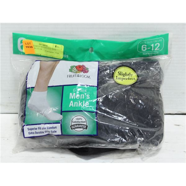 BLACK ANKLE SOCKS 6-12 SIZE 6-PACK FRUIT OF