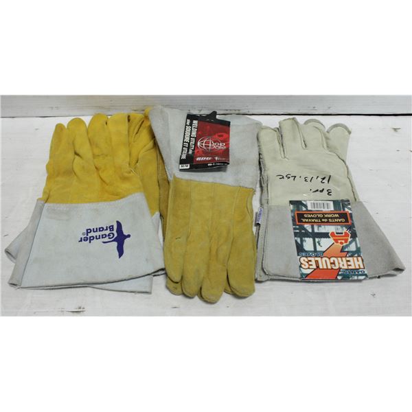 3 PAIRS SIZE 12-13 LARGE WELDERS LEATHER GLOVES