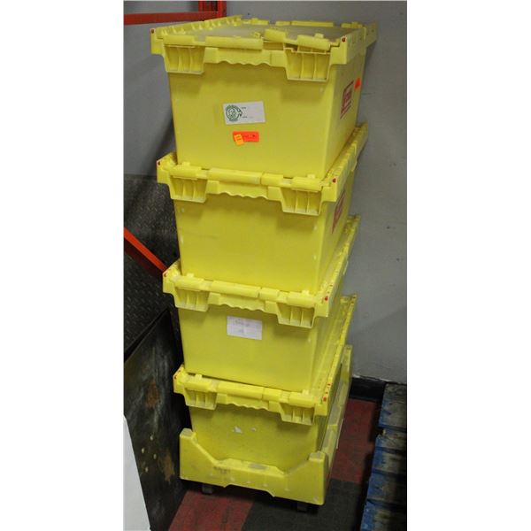 BALIFF SIEZURE: LOT OF 4 PLASTIC TOTES W/ TOTE