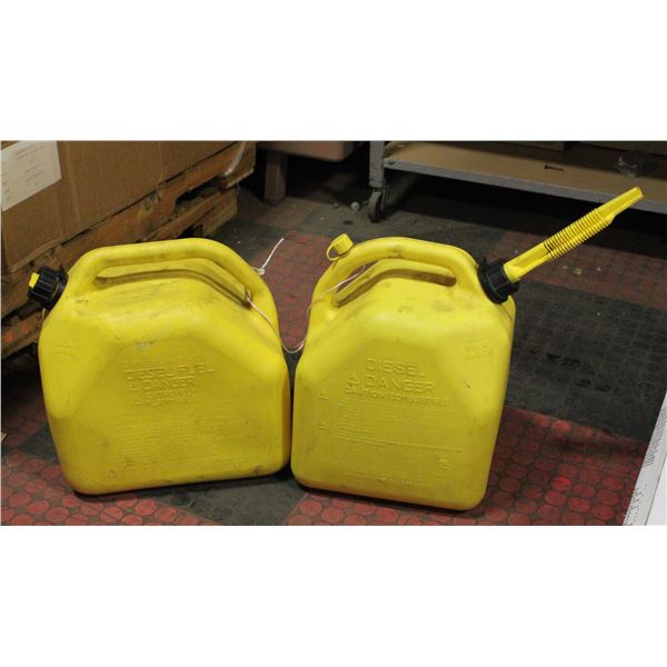 TWO 5.3 GALLONS EACH YELLOW DEISEL JERRYCANS