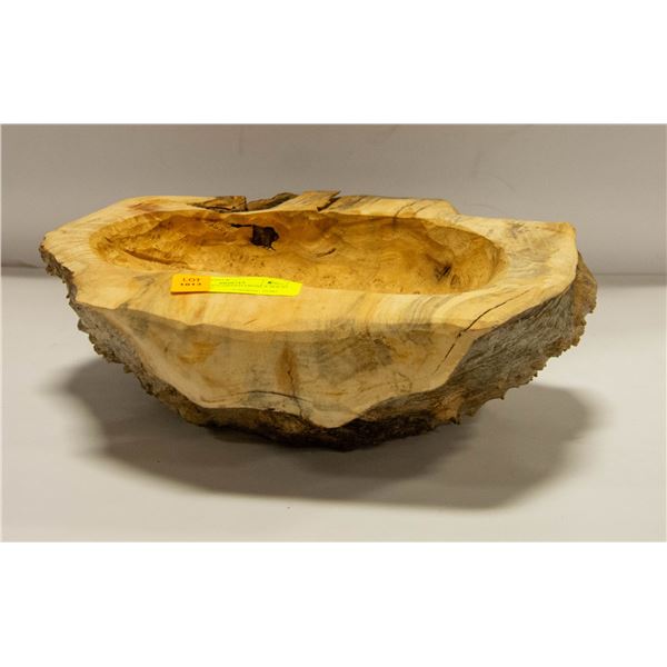 BOWL HAND CARVED FROM A SOLID BURL WOOD