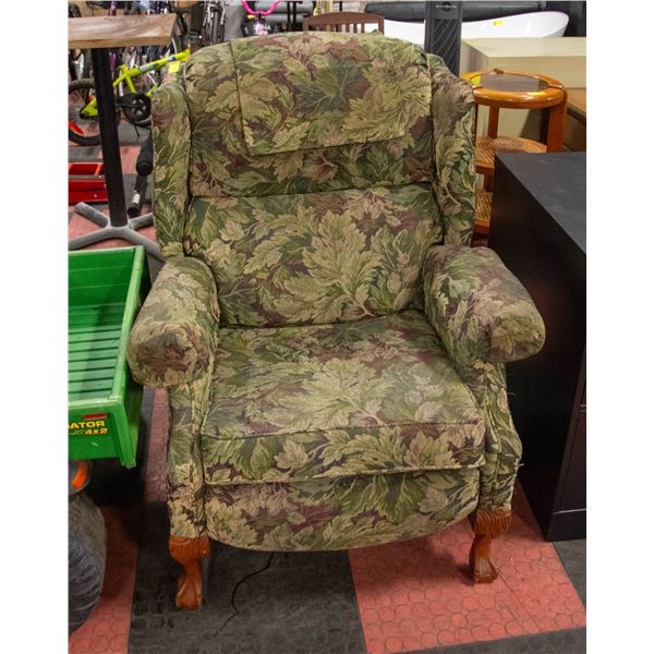 GREEN LEAF PATTERN FABRIC ARM CHAIR
