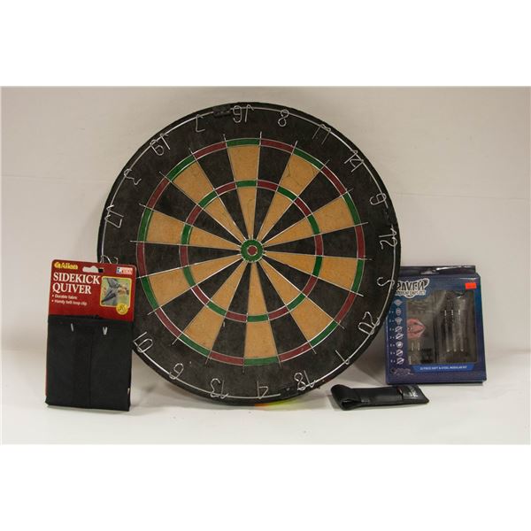 DART BOARD SOLD WITH NEW DARTS