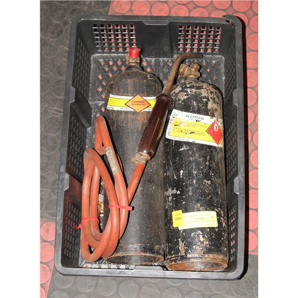 2 ACETYLENE BOTTLE, TORCH & HOSE