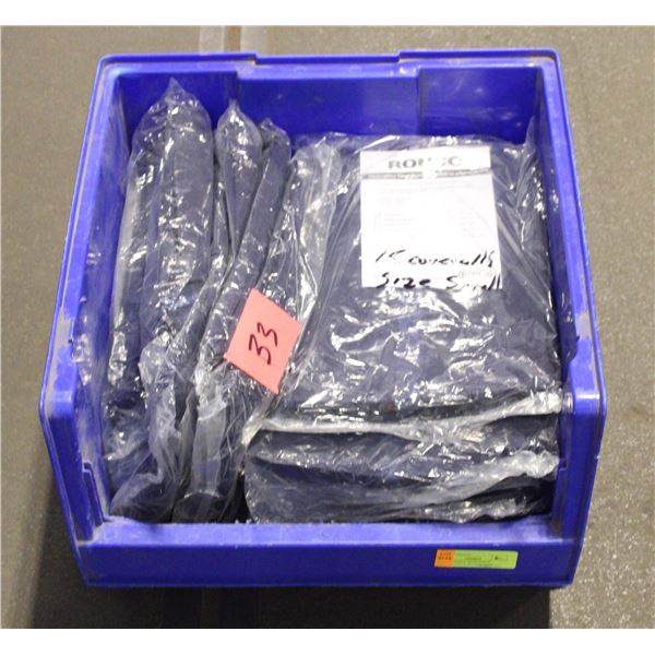 15 SIZE SMALL DISPOSABLE COVERALLS W/BLUE PLASTIC