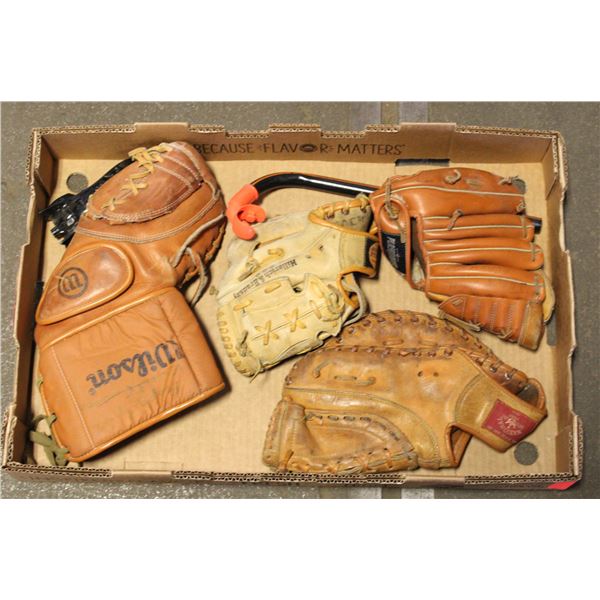 4 CATCHERS MITTS, DIE CAST BATMOBILE