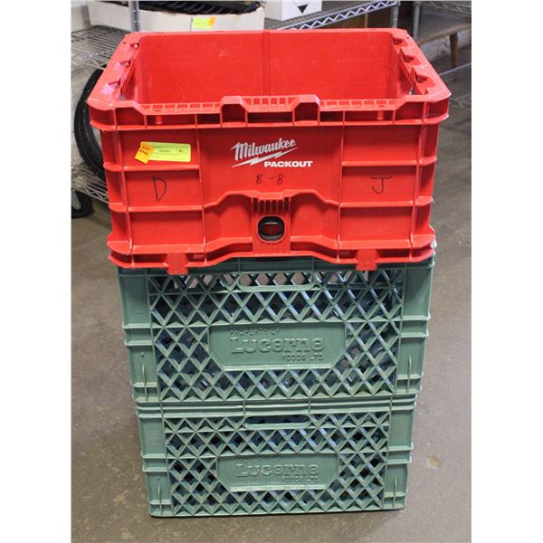 3 CRATES HEAVY DUTY (2 GREEN MILK CRATES & 1
