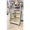 Image 1 : MOBILE WOODEN CLAMP ORGANIZER WITH APPROX. 48 ASSORTED BESSEY, IRWIN & ROK CLAMPS - ORGANIZER