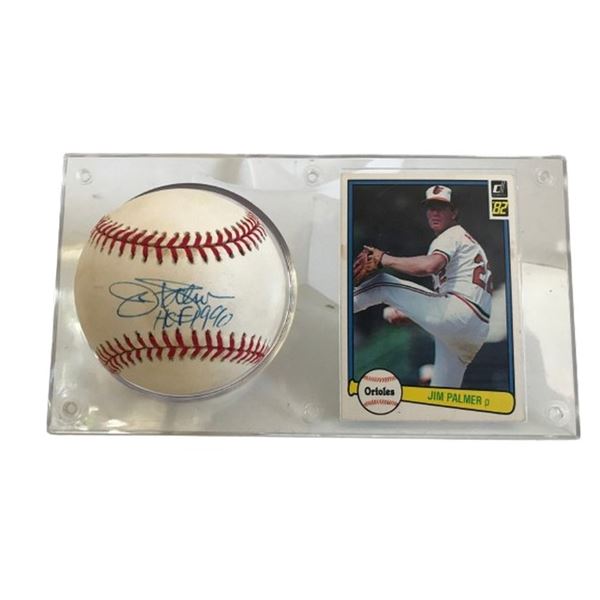 Signed Jim Palmer Baseball and Donruss 1982 Card