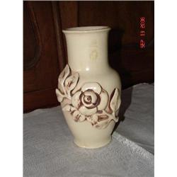 UMARKED REWING VASE W/APPLIED ROSE