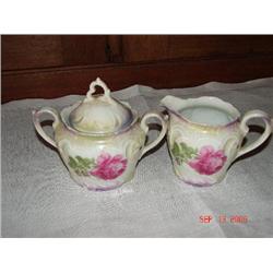 GERMAN HAND PAINTED CREAMER & SUGAR