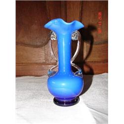 BLUE OVERLAY VASE/FLUTED