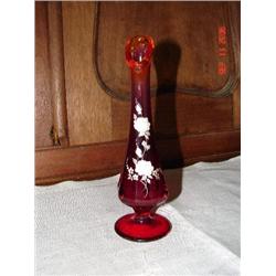 FENTON ROSES ON RUBY BUD VASE