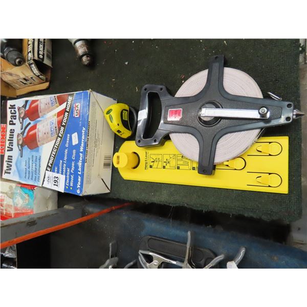 Large Tape Measure, Fire Extinguisher, Torch, Mag Lamps
