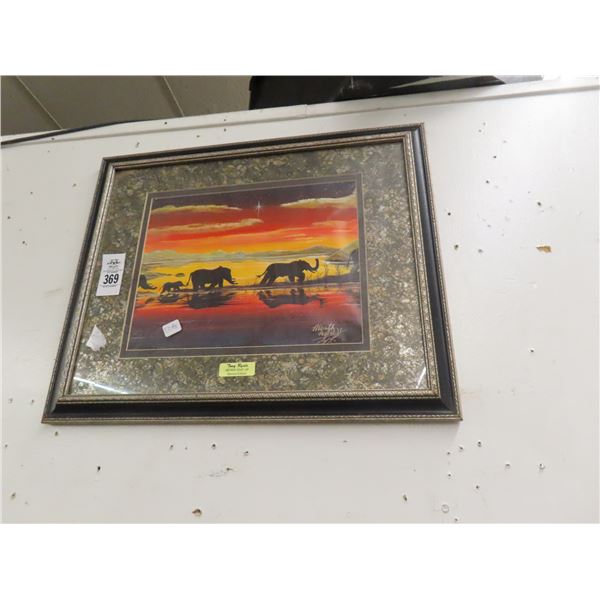 Framed Elephant Wall Art Artist Signed - Never Give Up by Royals -