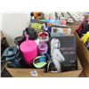 Image 1 : Box of Asst. Tervis Cups, Books, Umbrella, Travel Items