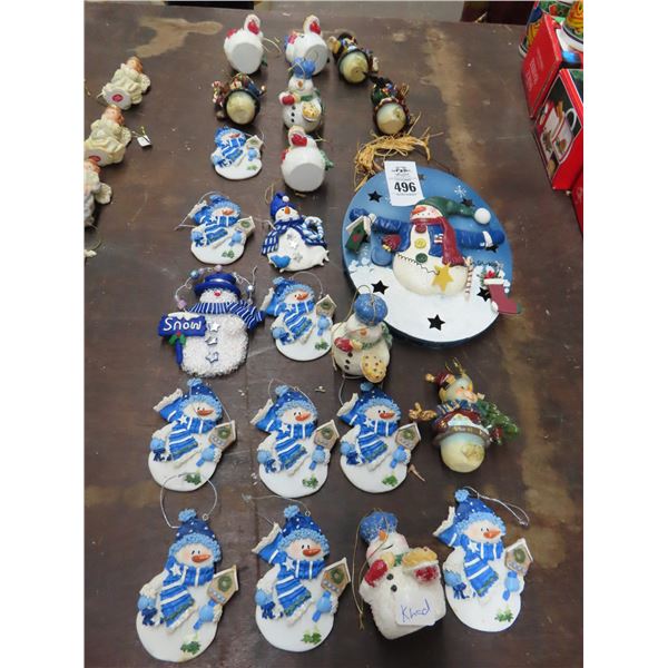 Lot of Christmas Snowman Ornaments, Wall Hanger