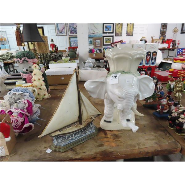 Ceramic Elephant Décor, Cast Iron Sailboat