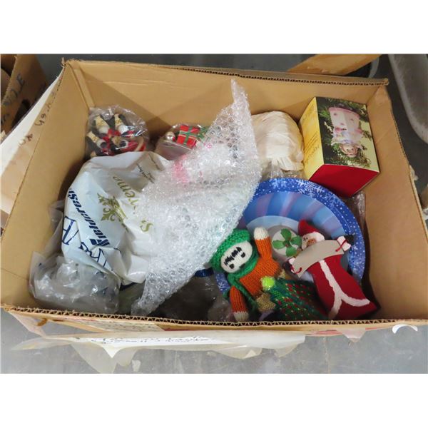 Box of Christmas Ornaments, Figurines and More