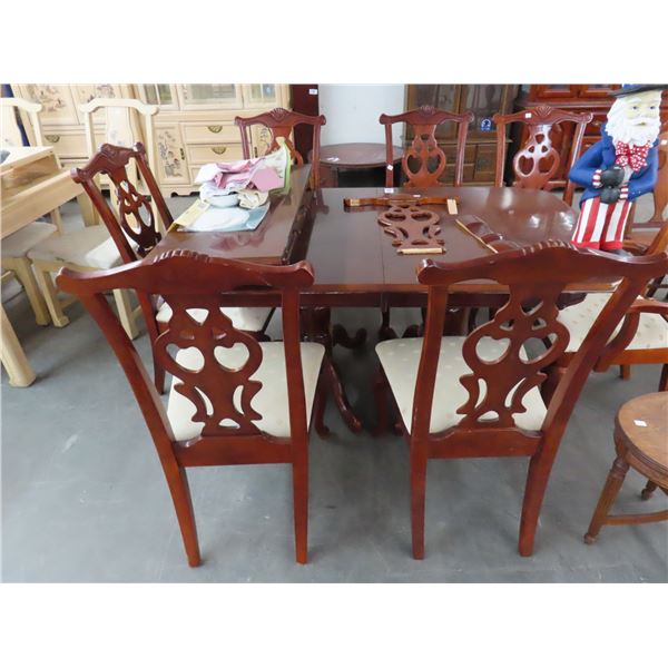 Mahogany Dining Table w/7 Chairs (One Damaged), Leaf