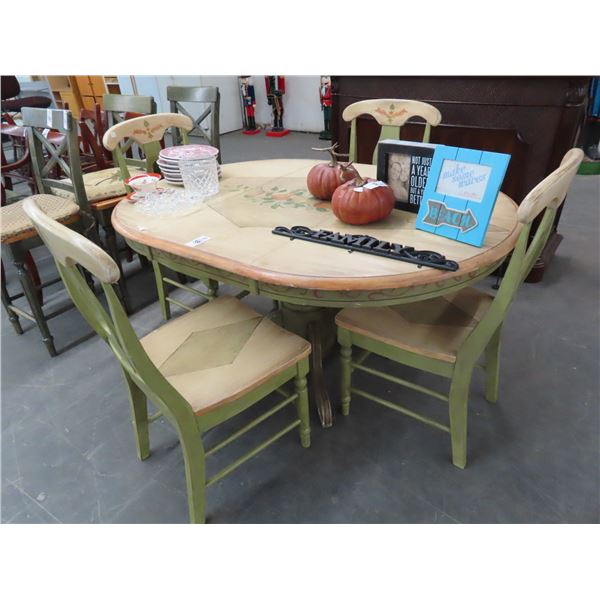 Hand Painted Oval Dining Table w/Leaf and 4 Chairs