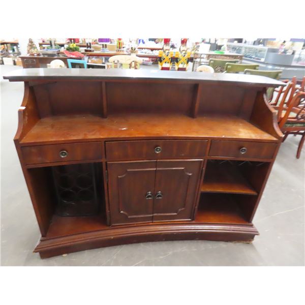 Mahogany 4.5' Bar Ornately Carved w/Foot Rest - (One Leg Missing)