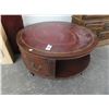 Image 1 : Mahogany Round Leather Inlay Coffee Table