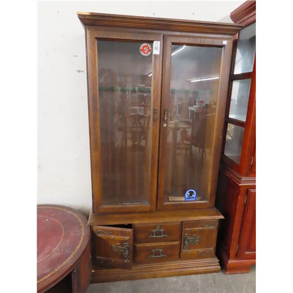 Mahogany 2 Door Glass Cabinet w/Gun Cases & Gun Holsters, Knives